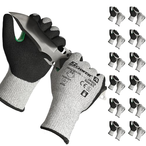 12 Pairs ANSI A6 Cut Resistant Work Gloves, Cut Proof Gloves with Sandy Nitrile Coating, Reinforced Thumb Work Gloves Used for Metal Fabrication, WoodWorking, Construction, Non Slip, Durable, S,CR3028 - color: Black, size: Small