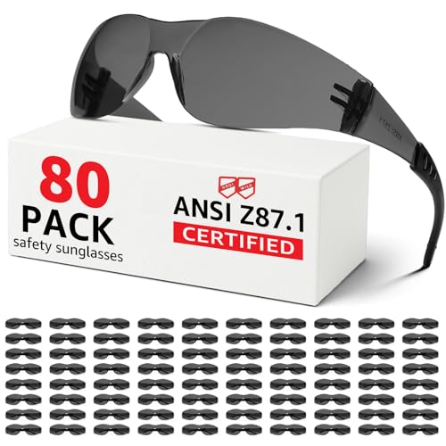 ANSI Z87.1 Tinted Safety Glasses Bulk 80 pack, Safety Sunglasses for men and women, Scratch & Impact Resistant UV protection sunglasses for Construction, Outdoor Sports & Work - color: 80pcs-gray