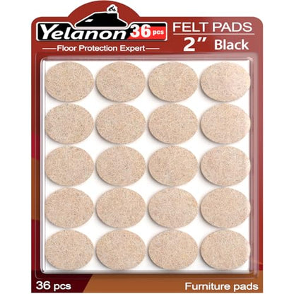 Yelanon Felt Furniture Pads for Hardwood Floors -36 Pcs 2" Premium Floor Protectors for Furniture, Felt Pads for Chair Legs, Beige - size: 36 pcs 2" Round Beige