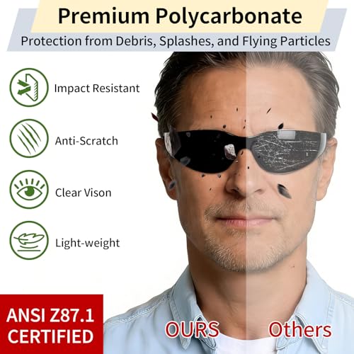 10 Pack Clear Safety Glasses for Men Women, ANSI Z87.1 Certified Scratch & Impact Resistant Wrap Around Lens - color: Black