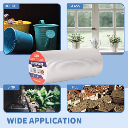 12" W X 32.8'L Waterproof Tape for Leaks Aluminum Butyl Tape with Adhesive for RV Repair, Glass Repairs, Air Mattress Patch, Window Caulking, Boat Sealing, Roof Patching - size: 12in x 32.8ft