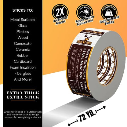 12 Pack Buck Aluminum Foil Tape – 3 Inch x 216ft (72 yd), 3.6 Mil – HVAC Tape for Ductwork, AC, Dryer Vents & Insulation – Silver Foil Tape for Metal Repair, Exhaust Sealing & Air Conditioning - size: 3 Inch, style: 12 Pack
