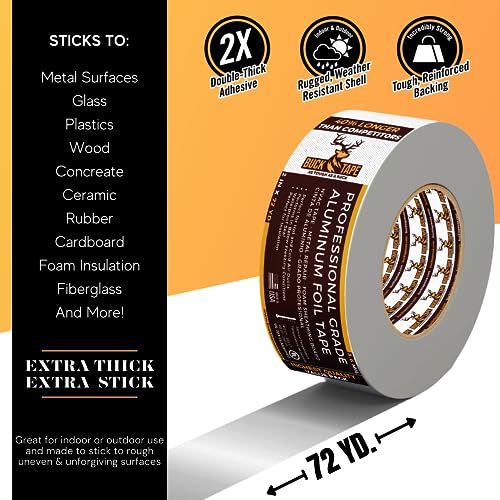 4 Pack Buck Aluminum Foil Tape – 2 Inch x 216ft (72 yd), 3.6 Mil – HVAC Tape for Ductwork, AC, Dryer Vents & Insulation – Silver Foil Tape for Metal Repair, Exhaust Sealing & Air Conditioning - size: 2 Inch, style: 4 Pack