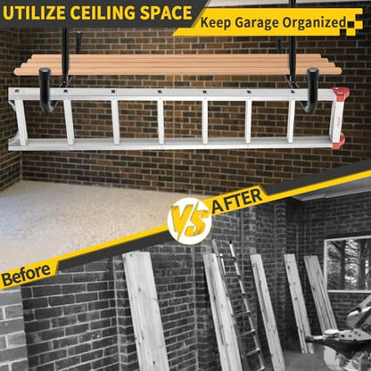 Overhead Garage Storage Rack 4 Pack with 4 Hooks, 66Lbs & 45Lbs Capacity, Heavy-Duty 444Lbs Total Garage Ceiling Storage System