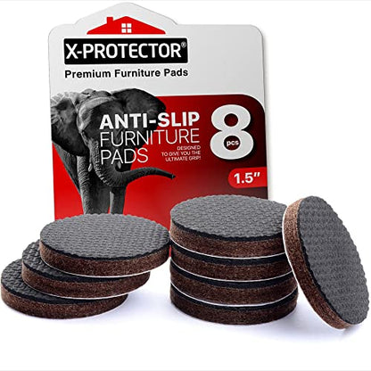 Non Slip Furniture Pads X-Protector - 8 PCS 1 1/2” - Premium Furniture Grippers - Self-Adhesive Rubber Feet for Furniture - Keep Furniture in Place! - size: 1.5 inch 8 Round