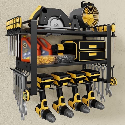 Jusgym Power Tool Organizer Wall Mount |150lbs Garage Storage Rack with 4 Cordless Drill Holder |3-Tier Heavy Duty Tool Storage Rack for Garage Organization |Gift for Men - size: 16.5" Width 3-tier