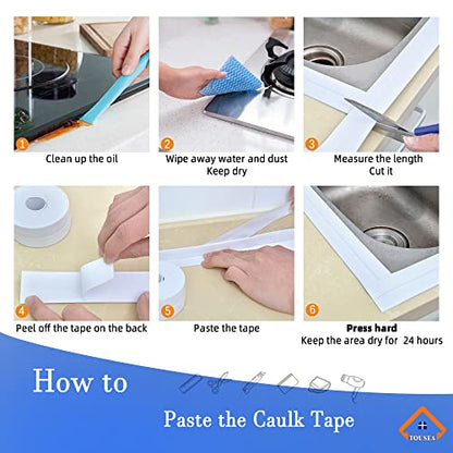 Caulk Tape Self Adhesive,Caulking Tape for Bathroom Sealant Strip Caulk Strip,Waterproof Caulking Sealing Tape for Bathroom, Toilet, Kitchen Countertop,Bathroom,Toilet (Clear-1.5IN-10.5FT-A) - style: Clear-1.5IN-10.5FT-A
