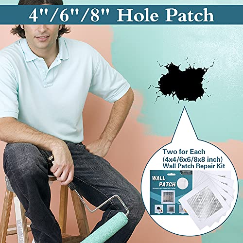 4" 6" 8" (Two of Each) Wall Repair Patch, Plasterboard Patch, Safe Mend Plaster Repair Kit, Safemend Drywall Repair Adhesive, Filler for Walls Ceiling Hole, Self Adhesive Aluminum Mesh Wall Repair - size: 4"/6"/8"-two of Each