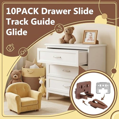 8 Set Drawer Guide Kit, Enhanced Commercial Slide Style Drawers for Kenlin Rite-Trak II 168, Vaughan Bassett, Legacy, Replacement Dresser Drawer Slides Repair Kit with Roller (10 Set Drawer Guide) - style: 10 Set Drawer Guide