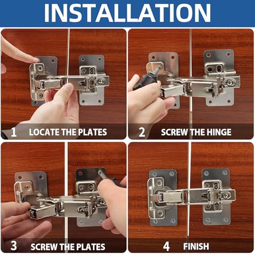 TamBee Corner Cabinet Hinge Bifold 175 Degree with Repair Plate Kit, 48mm Full Overlay Lazy Susan Cabinet Door Hinge Frameless - style: 175° Full Overlay + Plates