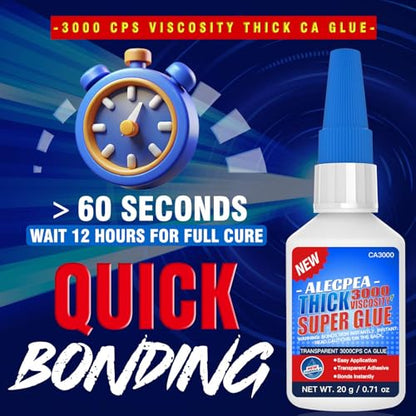 20g Thick CA Glue (3000 CPS), Instant Clear Cyanoacrylate Glue for Wood, Glass, Metal, Paper, Leather, Plastic, Ceramic, Rubber, Jewelry, Woodworking, Hobby Models, and Craft Project - size: Clear/3000CPS