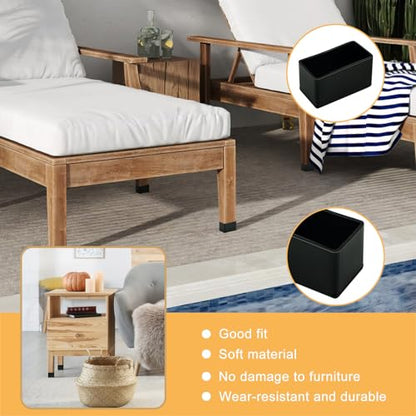 32 PCS Chair Leg Floor Protectors, Black Rubber Furniture Leg Caps, 20mm x 40mm Rectangle Chair Table Leg Covers, Outdoor Chair Leg Protectors (32)