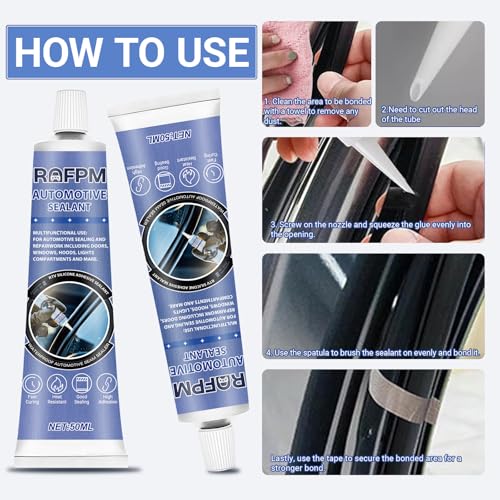 Automotive Adhesive Sealant for Repair Car Body, 100ml Auto Body Glue Bonding Heat Resistant, Heavy-Duty Black Silicone Adhesive Glue for Car Door, Interior, Metal, Plastic (1.69 floz*2)