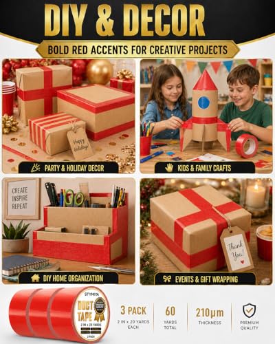 Red Duct Tape Heavy Duty: 3Rolls*2IN*20Yards Wide Waterproof Outdoor Duck Furniture Repair Tape Bulk - Strong Adhesive Weather UV Resistant No-Residue Masking Tapes Patterns Variety - color: Red, size: 3*2in*20yards