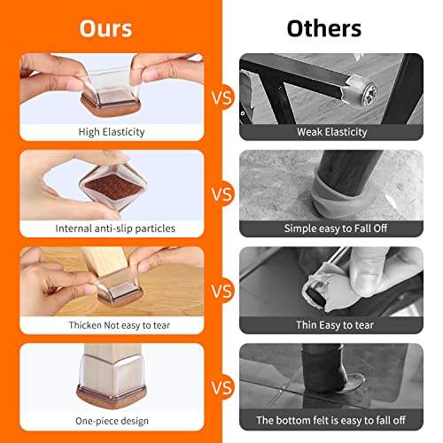Ezprotekt 24 Pcs Clear Square Chair Leg Floor Protectors with Felt, Silicone Felt Furniture Pads for Hardwood Floor, Dining Table Leg Caps Covers No Scratches and Noise (L Fit: 1" - 1.4") - size: L-Square