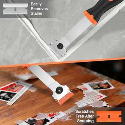 2 Pack Razor Blade Scraper Tool with 20 Metal & 20 Plastic Razor Blades, Multi-Purpose Long Handle Heavy Duty Scraper Tool for Cleaning Cooktop, Oven, Floor, Paint, Tile, and Window Glass