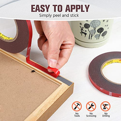 Double Sided Tape, Heavy Duty Mounting Tape Waterproof Foam Tape, 32FT Length, 0.39IN Width for LED Strip Lights, Home/ Office Decor, Made of 3M VHB Tape - size: 33ft