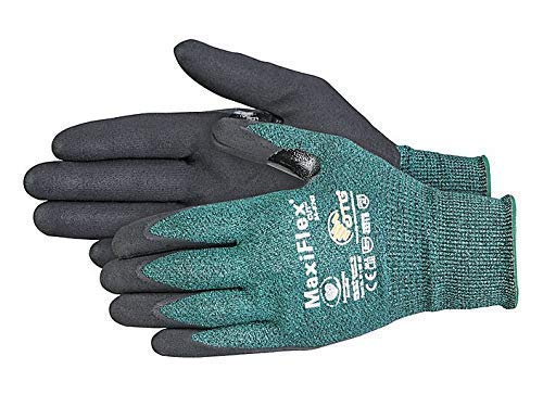 MaxiFlex Cut 34-8743 Cut Resistant Nitrile Coated Work Gloves with Green Knit Shell and Premium Nitrile Coated Micro-Foam Grip on Palm & Fingers - size: X-Large