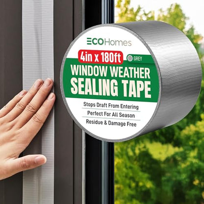 ECOHomes Window Weather Sealing Tape | Winter Weather Stripping Tape to Block Cold Drafts Through Window Gaps and AC Units, Insulation Seal and Draft Blocker for Home (4 Inch by 180 FT, Grey) - color: Gray, size: 4 Inch By 180 FT