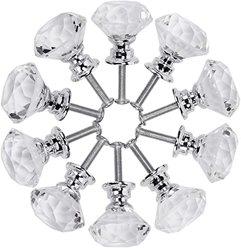 Akstore 6 Pcs Crystal Glass Cabinet Knobs 30mm Diamond Shape Drawer Kitchen Cabinets Dresser Cupboard Wardrobe Pulls Handles (30mm, Clear) - color: Clear, size: 30 mm