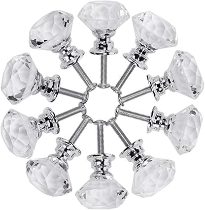 Akstore 6 Pcs Crystal Glass Cabinet Knobs 30mm Diamond Shape Drawer Kitchen Cabinets Dresser Cupboard Wardrobe Pulls Handles (30mm, Clear) - color: Clear, size: 30 mm