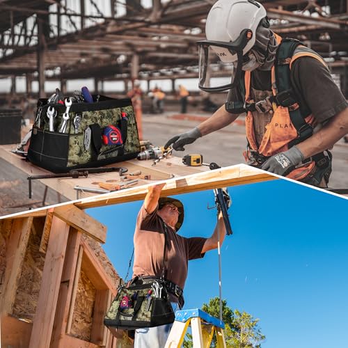 WORKPRO 16-Inch Wide Mouth Tool Bag, Multi-Pocket Tool Bags for Men with Adjustable Shoulder Strap, Waterproof Oxford Fabric and Sturdy Buttom - color: Camouflage