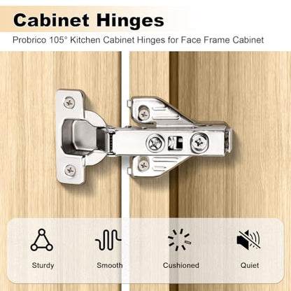 Probrico (2 Pair/4 Pack Full Overlay Soft Closing Clip On Face Frame Mounting Cabinet Hinges, 105 Degree Self Closing Kitchen Cupboard Door Hinges