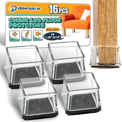 16 Pcs Silicone Square Chair Leg Floor Protectors for Hardwood Floors Felt Furniture Pads Rubber Chair Leg Caps Silicone Cover Reduce Noise Anti Scratch-Black Fit (1.58 to 1.89") - color: 04-clear-16pcs, size: XXL(Fit1.58"-1.89" ) Square