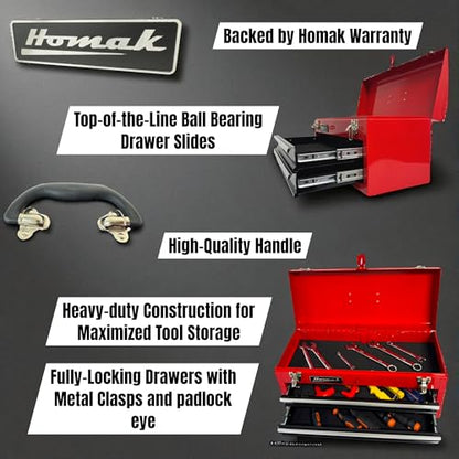 Homak 2 Drawer Ball Bearing Toolbox Chest, Red, 20 Inches - color: Red, size: 2-Drawer