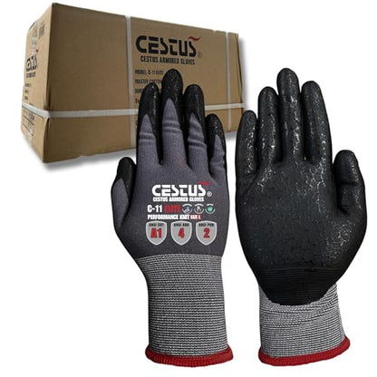 Cestus C11e, Nitrile Coated Work Gloves with Grip, Touchscreen, Reinforced Double Knit - size: X-Small, style: 12 Pairs
