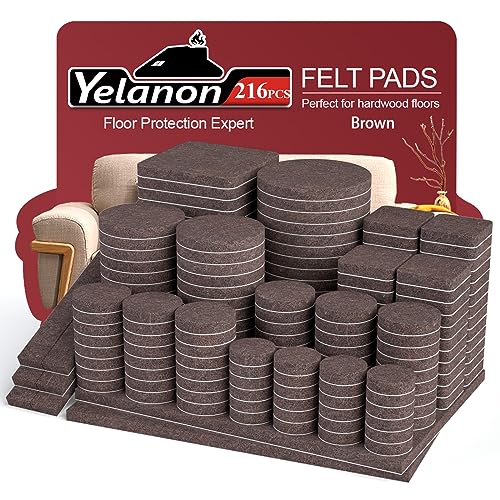 Yelanon Felt Furniture Pads for Hardwood Floors -216 Pcs Premium Felt Pads for Chair Legs, Floor Protectors for Furniture, Brown - size: 216pcs Briown