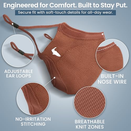 INHERENT Premium Traveler's Face Mask with Anti-Odor SILVERbac | Reusable, Adjustable, Comfortable - style: Brown - Medium
