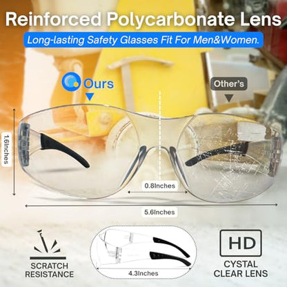 Safety Glasses Ansi Z87.1 Clear Safety Glasses Bulk Impact Scratch Resistant Lens Protective Eyewear for Men Women - color: 6pcs Clear