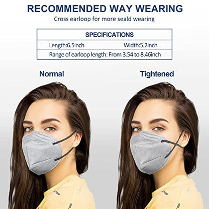 HUHETA KN95 Face Mask 60 Pack, 5-Ply Breathable & Comfortable Safety Mask, Filter Efficiency≥95%-Individually Wrapped