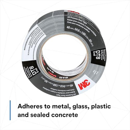 3M DT8 Industrial Strength Multi-Use Duct Tape, Silver, 1.88in x 60 yd x 8 mil Thickness – Professional Grade Adhesive, 1 Pack - color: Silver, size: 1 Roll