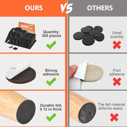 Felt Furniture Pads 300 Pieces, Furniture Pads for Hardwood Floors, Felt Pads for Chair Legs Furniture, Floor Protectors for Furniture Black - size: 300pcs Black New