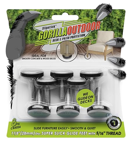 Slipstick Gorilla Outdoor Adjustable Furniture Levelers (8 Pack) Weatherproof Screw in Leg Glides for Chairs, Tables, and Outdoor Furniture Feet, 1-1/8 Inch Slider Glide, 5/16"-18 BSW Thread - color: Slider Glide, size: 5/16"-18 BSW Thread