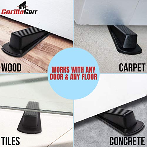 Rubber Door Stoppers - Door Stop Wedge, Large Heavy Duty Flexible Door Holder - Black 4 Pack - Non Marking Anti Slip Jammer - color: Black