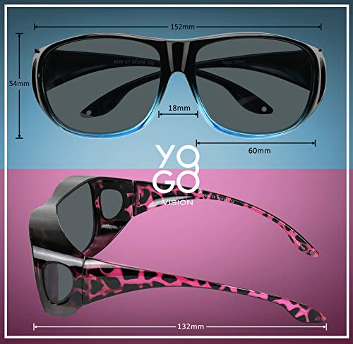 Fit Over Wrap Sunglasses Polarized Lens Wear Over Eyeglasses 100% UV Protection for Men and Women - color: Black Blue Frame and Burgundy Havana