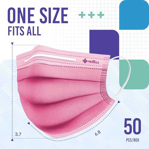 Medtecs Face Mask Disposable – Available in 50 & 2,000 pcs – ASTM Level 1, 3-Ply Breathable, Soft Fit – Adult Size – Ideal for Commuting & Daily Wear - color: 04. Cherry Blossom, size: Adult - 50PC