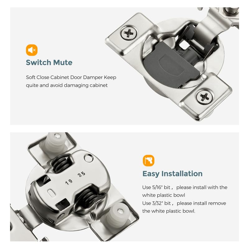 HOME EDIT 2 Pack 1 Pair 1/2 inch Overlay Soft Close Cabinet Hinges for Kitchen, Stainless Steel Three-Way Adjustable, Concealed Self-Closing Door Hinges - size: 1/2 inch Overlay