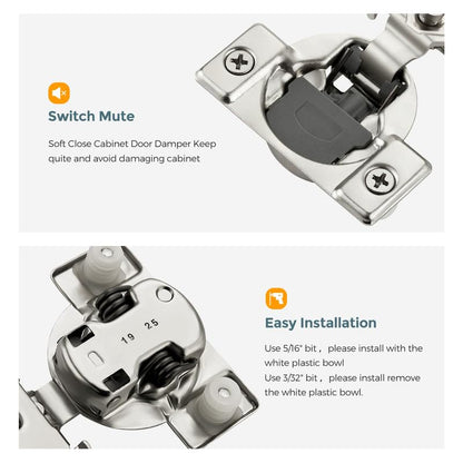 HOME EDIT 2 Pack 1 Pair 1/2 inch Overlay Soft Close Cabinet Hinges for Kitchen, Stainless Steel Three-Way Adjustable, Concealed Self-Closing Door Hinges - size: 1/2 inch Overlay