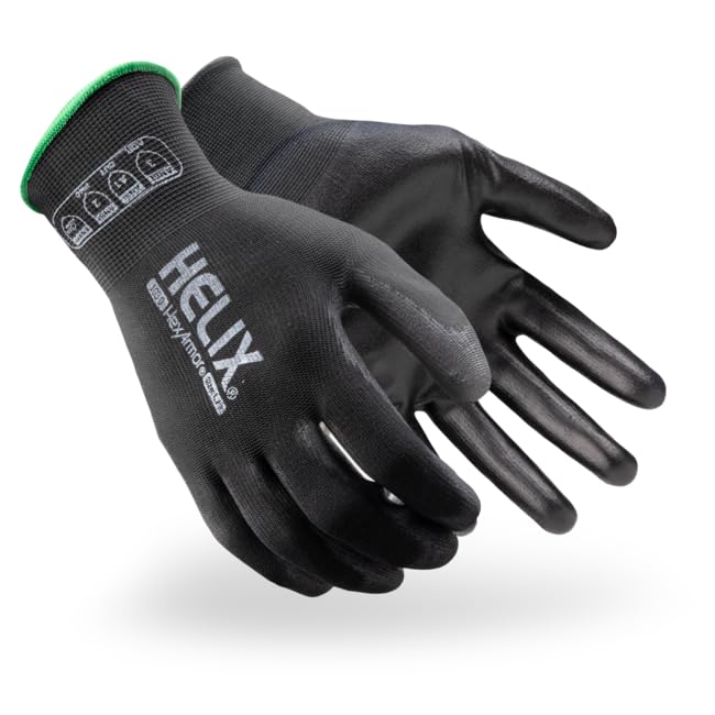HexArmor General Purpose Knit Gloves | High Dexterity and Tactility | Cut, Abrasion and Puncture Resistant Washable Gloves - color: Helix 1030, Black, A1 Cut Resistance, size: X-Large