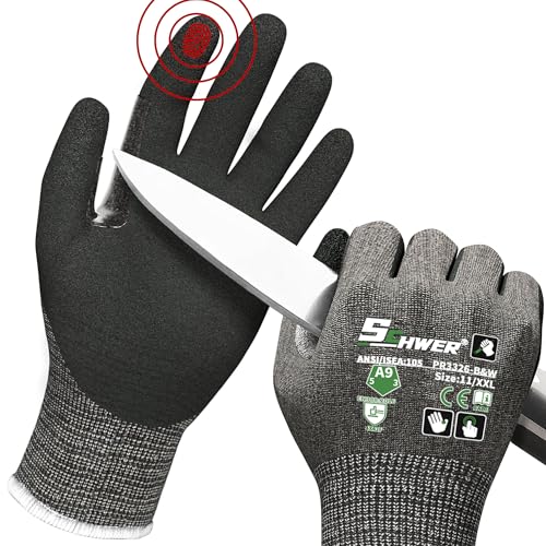 Schwer ProGuard High Level Cut Resistant Work Gloves PR3326 for Extreme Protection，ANSI A9 Cut Gloves with Reinforced Thumb, Non Slip, Durable, Touch-screen, Black 1 Pair（XXL） - color: Black, size: XX-Large