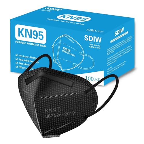100PCS KN95 Black Face Masks 5 Layer Filter Efficiency≥95% with Elastic Ear Loop and Nose Bridge Clip Breathable Mask - color: Black-100pcs