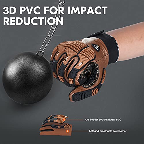 Vgo... 1 Pair -20℃/-4°F COLDPROOF,Winter Work Leather Gloves,Impact Gloves,Anti-Vibration,Water Resistant(CA7722FW) - color: Brown, size: Large