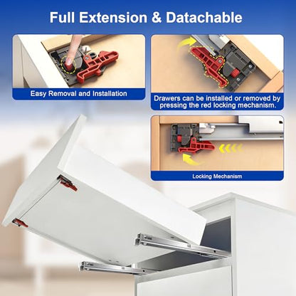 Knobonly 2 Pairs Undermount Drawer Slides 21 Inch, Soft 3 Folds Close Full Extension, 85lb Load Capacity, Easy Mount Rails with All Hardware for Kitchen Bathroom Drawers - size: 21 Inch, style: Soft Close - 2 Pairs