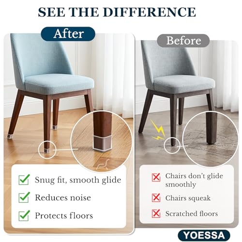 32 Pcs Square Chair Leg Floor Protectors, Clear Silicone Chair Leg Caps Covers Sliders for Hardwood & Tile Floors, Stay-On Tight Fit Design, Scratch-Free & Noise Reduction (S Fits: 3/4" to 1-1/16") - size: Square S