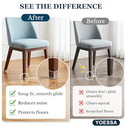 32 Pcs Chair Leg Floor Protectors Square, Floor Protectors for Chairs, Clear Silicone Felt Furniture Leg Pads, Protect Floors, Anti-Scratch Reduce Noise (L Fits: 1-5/16" to 1-1/2") - size: Square L