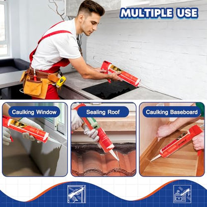 DIYSELF Caulk Gun, Heavy Duty Caulking Tool, 10:1 Thrust Ratio, Hand Caulking Gun for 10 oz Cartridges, Silicone Gun Compatible with Sealant, Acrylic, Latex, Adhesive, Butyl & More (Red) - color: Red